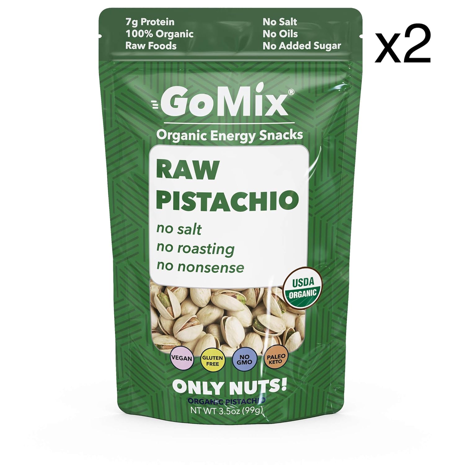 Organic Pistachios 3.5 oz, GoMix, Shelled Unsalted Only