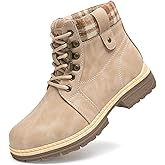 Snow Hiking Winter Boots for Women - Casual Brown Combat Work Boot - Non-slip Fur-Lined Ankle Boots - Fashion Boots Waterproof Leather Shoes