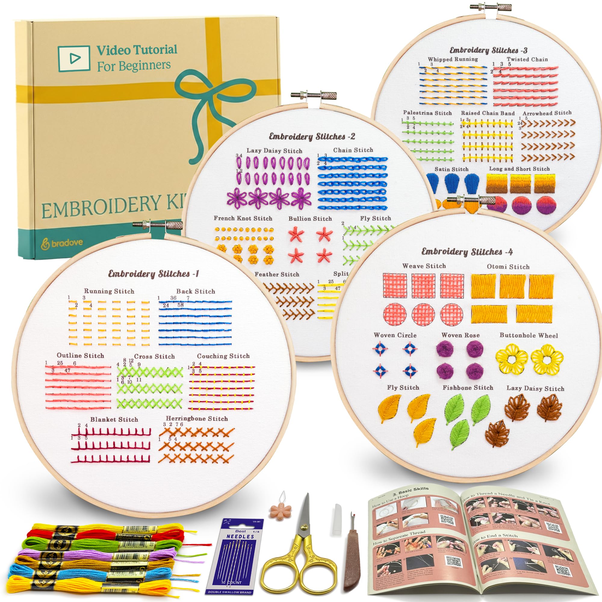 Bradove Classic Stitch Practice Embroidery Kit for Beginners Adults Kids, Hand Embroidery kit with Video Tutorial and Instruction Booklet, Slow Stitching Kits — image 1