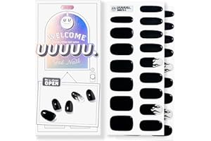 UUUUU. Semi Cured Gel Nail Strips - [Cat Woman Black], UV Nail Stickers Compatible with All Nail Lamps, U-Curve for Perfect Fit, Includes 2 Prep Pads, Nail File, and Wood Stick