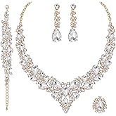 CSY 4 Pcs/Set Austrian Crystal Necklace Earrings Bracelet Ring Bridal Jewelry Sets for Brides Wedding Party Costume Accessories Gifts for Women