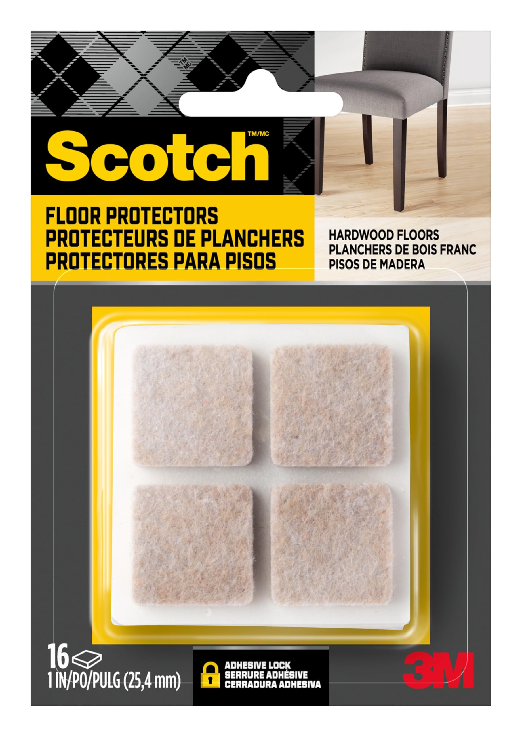 Scotch SP844 SP844-NA Felt Furniture Pads, Beige, Square 1"
