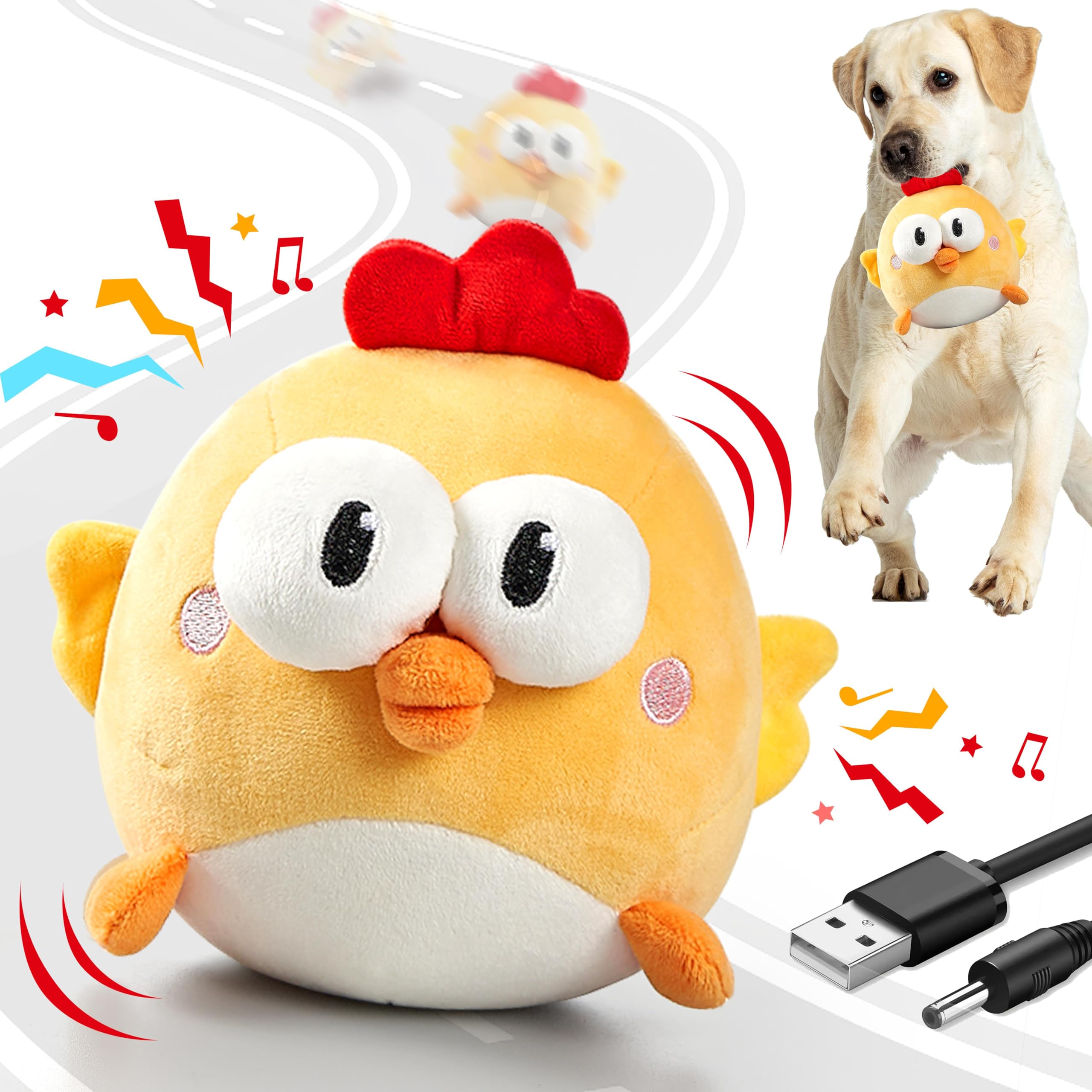 Photo 1 of GUKCO Interactive Dog Toys, Squeaky Moving Ball Toy with Jumping & Music Modes, Rechargeable Plush Chew Toys for Small/Medium/Large Dogs to Keep Puppy Busy Pet Toys (Chick)