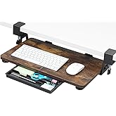 ETHU Small Keyboard Tray Under Desk 19.7" X 11.81" Small Size Keyboard Drawer with C Clamp-on Mount Easy to Install, Pull Out