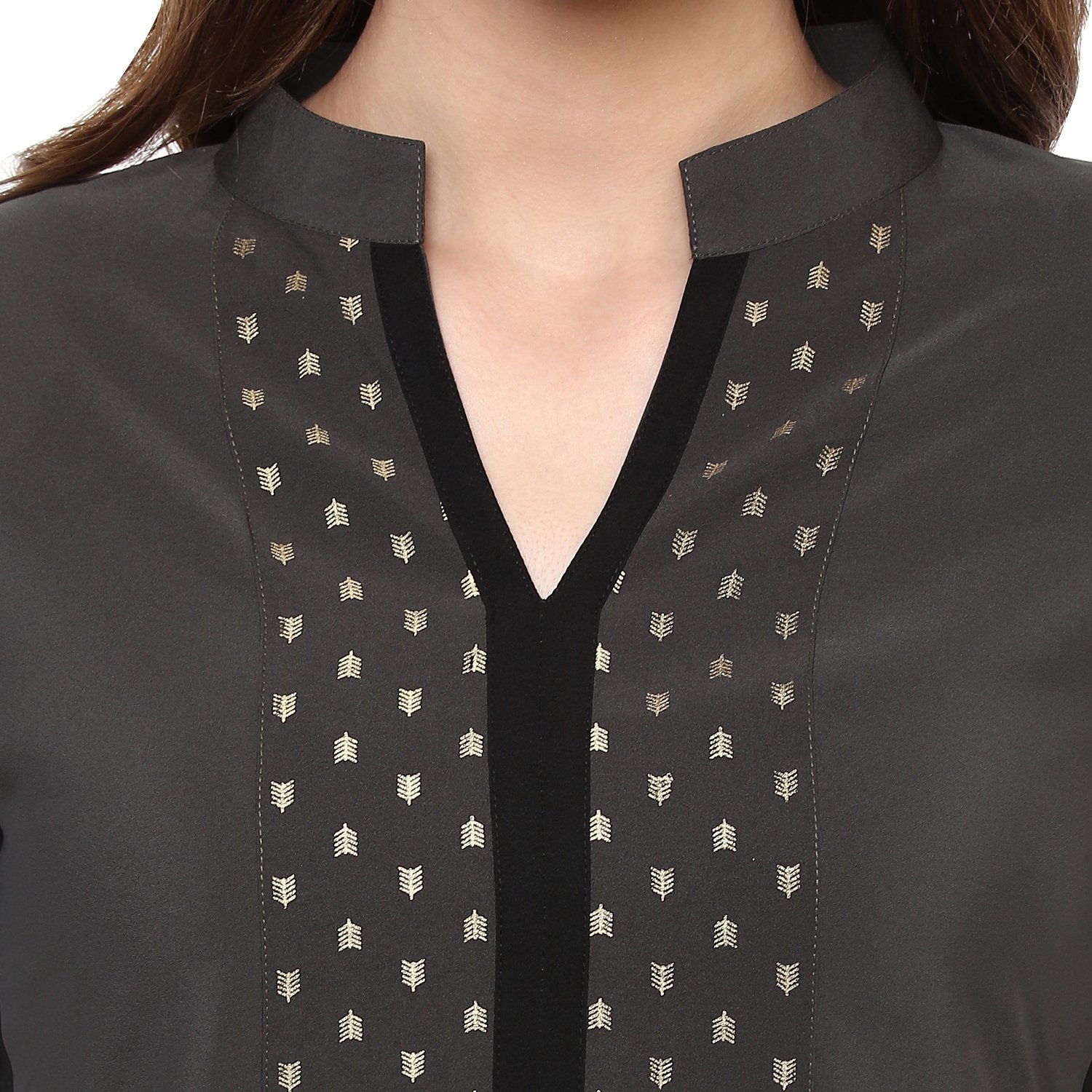 ziyaa women's grey colour 3/4th sleeve crepe straight kurta