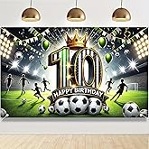 BlissYard Happy 10th Birthday Banner Soccer Themed Party Backdrop 10th Birthday Party Decorations for Boys Soccer Photo Booth Props Background for Girls Teens Football 10th Anniversary Party Supplies