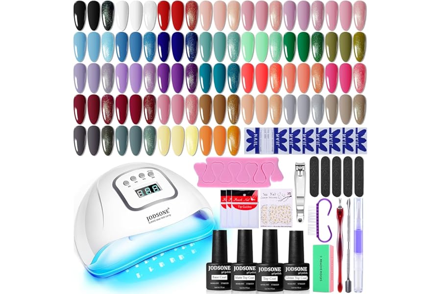 JODSONE Gel Nail Polish Kit with U V Light 32 Colors Gel Polish Nail + 4 Functional Adhesive Bottles Kit Soak Off Manicure Tools Gifts for Women