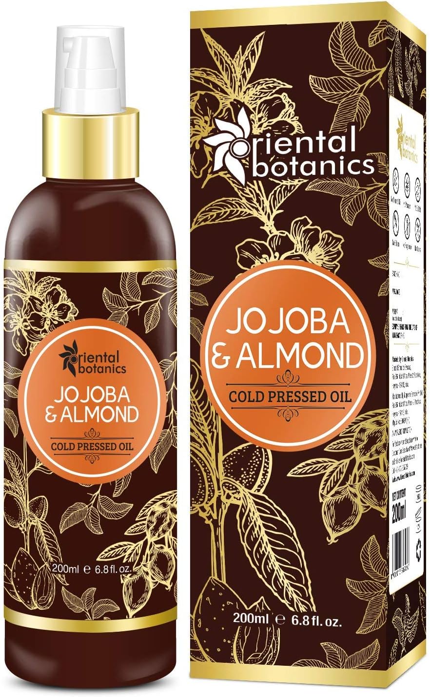 Jojoba & Sweet Almond Oil For Hair & Skin - 200ml (No Mineral Oil, Silicon or Paraben)