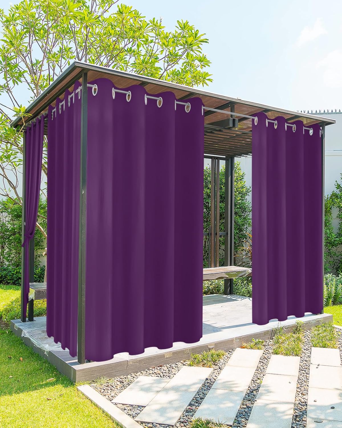 Outdoor Curtains - YESOF66 Patio Outdoor Curtains Waterproof Outside Curtains Solid Color Purple Grommet Top Indoor Outdoor Vertical Drapes for Porch, Pergola, Cabana, 2 Panel, 52 x 84 inch