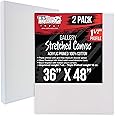 U.S. Art Supply X-Large Stretched Canvas for Painting 36x48 inch Gallery Depth 1-1/2" Thick, 2-Pack - 12oz Acrylic Gesso Triple Primed, Professional Artist Quality, 100% Cotton - Oil, Pouring Paint