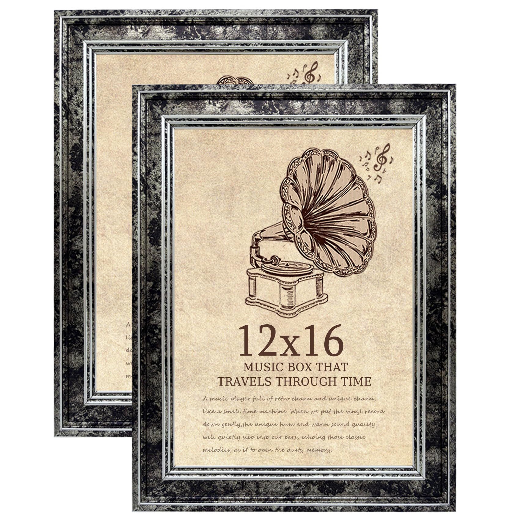 TKYGU 12x16 Picture Frame with Real Glass set of 2-Vintage Frames - Antique Style Frames for Wall - Ornate Frame for Rustic Black Office or Home Decor Display Family Friends Wedding Gift
