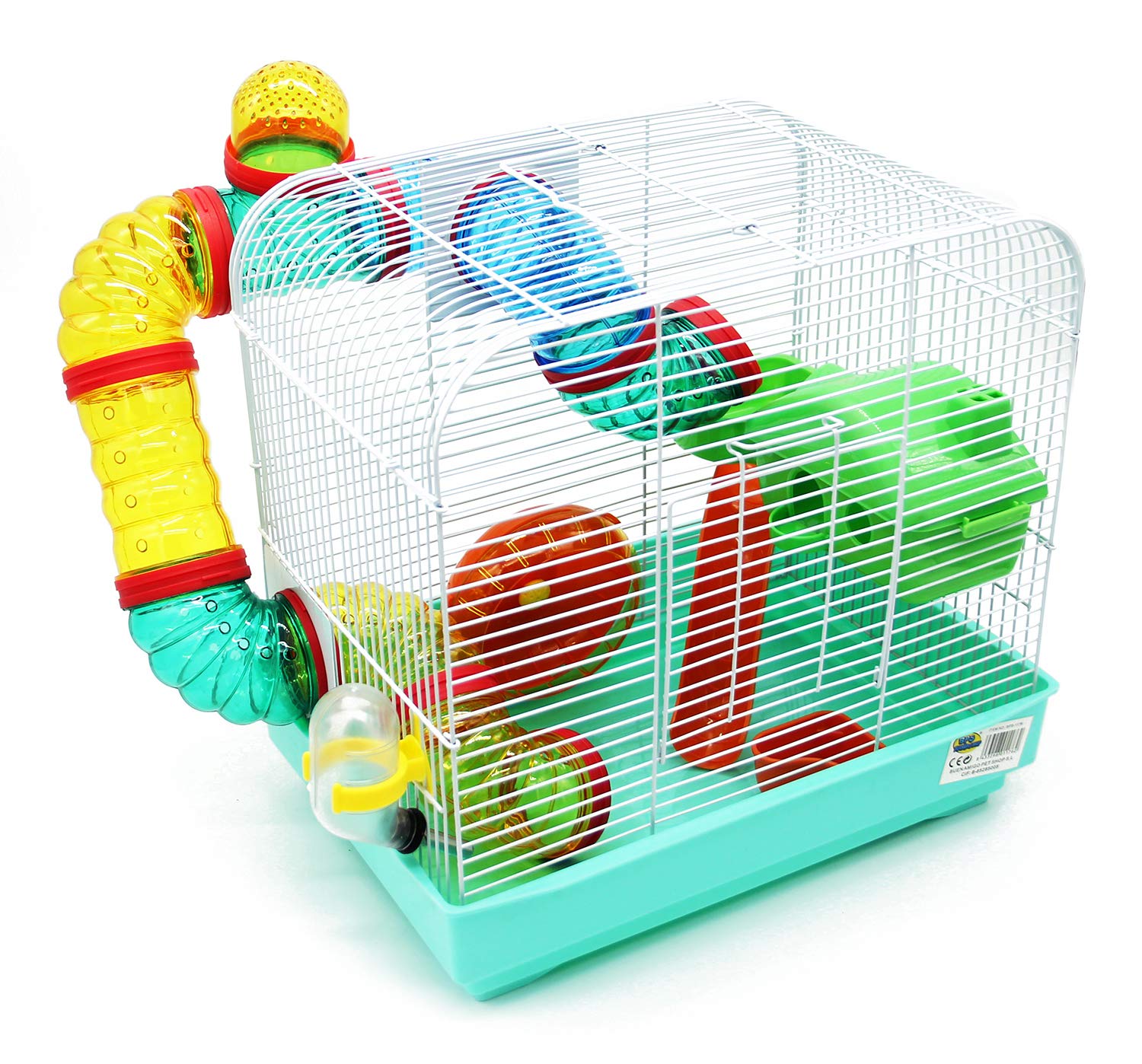 BPS(R) 1176 Hamster Cage with Feeder, Drink, Wheel and Tunnel 33 x 23.5 x 33 cm