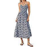 Kate Kasin Women Floral Maxi Dress Spaghetti Strap, Beach Boho Smocked Sundress, Summer Vacation Dress with Pockets 2026