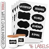 Chalkboard Labels Set - 96 Waterproof Mason Jar Labels - Free Erasable Chalk Marker - Best Chalkboard Label Stickers for Mason Jars Glass Bottles - Premium Reusable Chalkboard Stickers