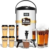 Insulated Beverage Dispenser - 8L/2.1Gal Silver Stainless Steel, Single, LCD Thermometer, Triple-Layer Insulated, Non-Electric Hot & Cold Drink Dispenser for Coffee, Tea