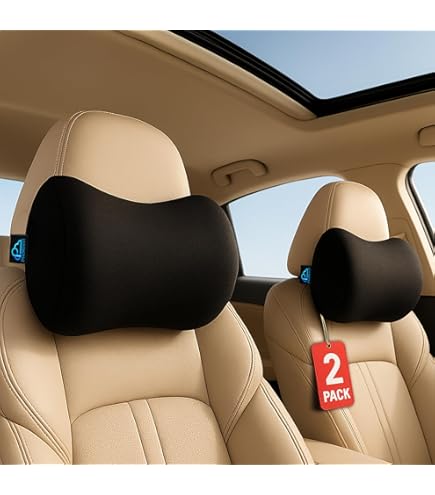 Homuno Car Neck Pillow, Car Headrest Pillow with Adjustable Strap for Neck Pain Relief 100% Memory Foam,Ergonomic Design,2 Pack