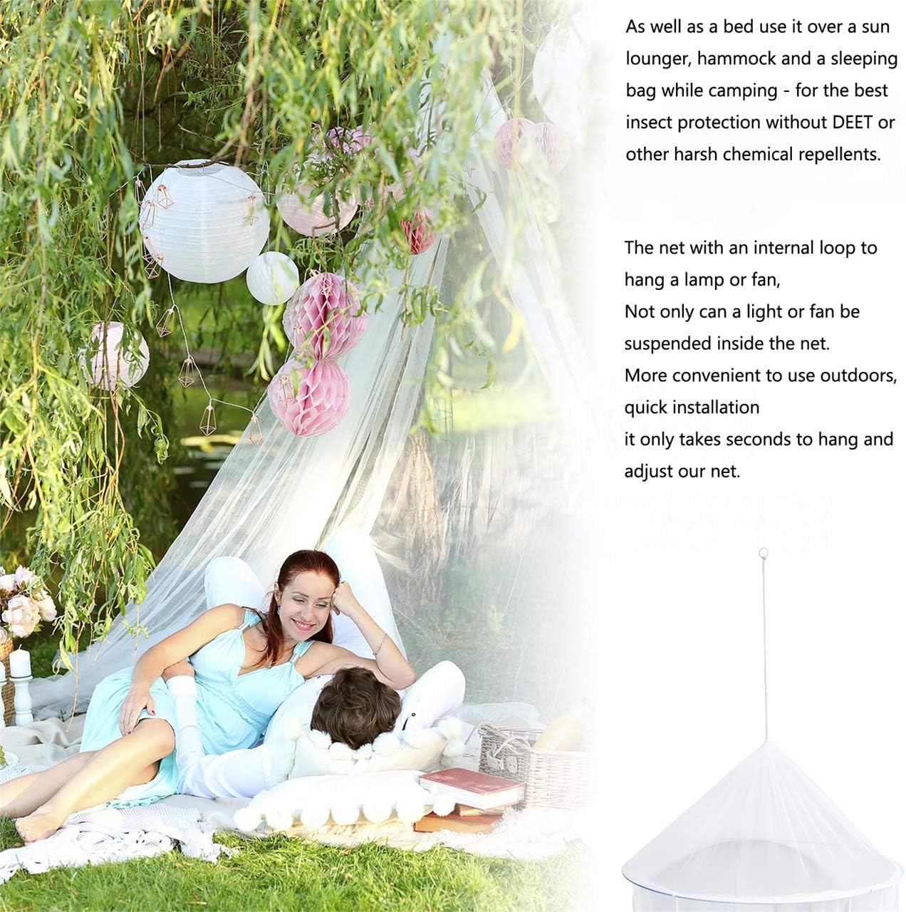 Mosquito Net for Bed, Bed Canopy with 100 led String Lights, Ultra Large Hanging Queen Canopy Bed Curtain Netting for Baby, Kids, Girls Or Adults. 1 Entry,for Single to King Size Beds | Camping: Home & Kitchen