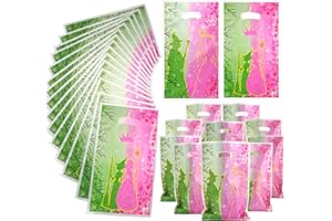 RCRAJE 50PCS Witch Birthday Gift Bags, Pink Crown Party Favor Bag Candy Treat Bag, Pink and Green Evil Spirit Party Decorations Plastic Goodie Bags with Handles, for Woman Lady Holiday Event