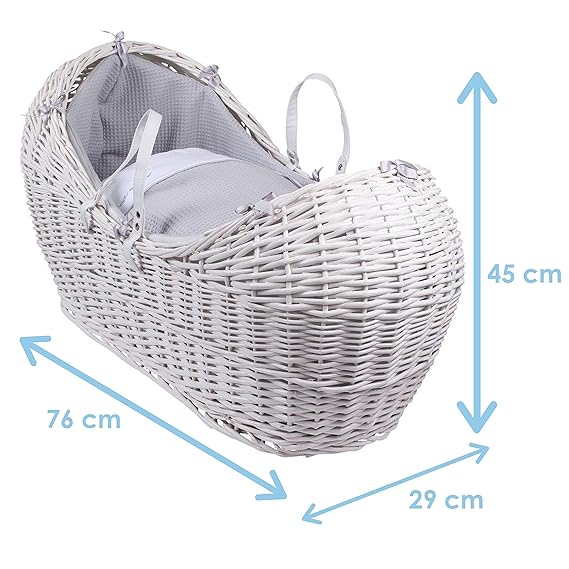grey wicker crib