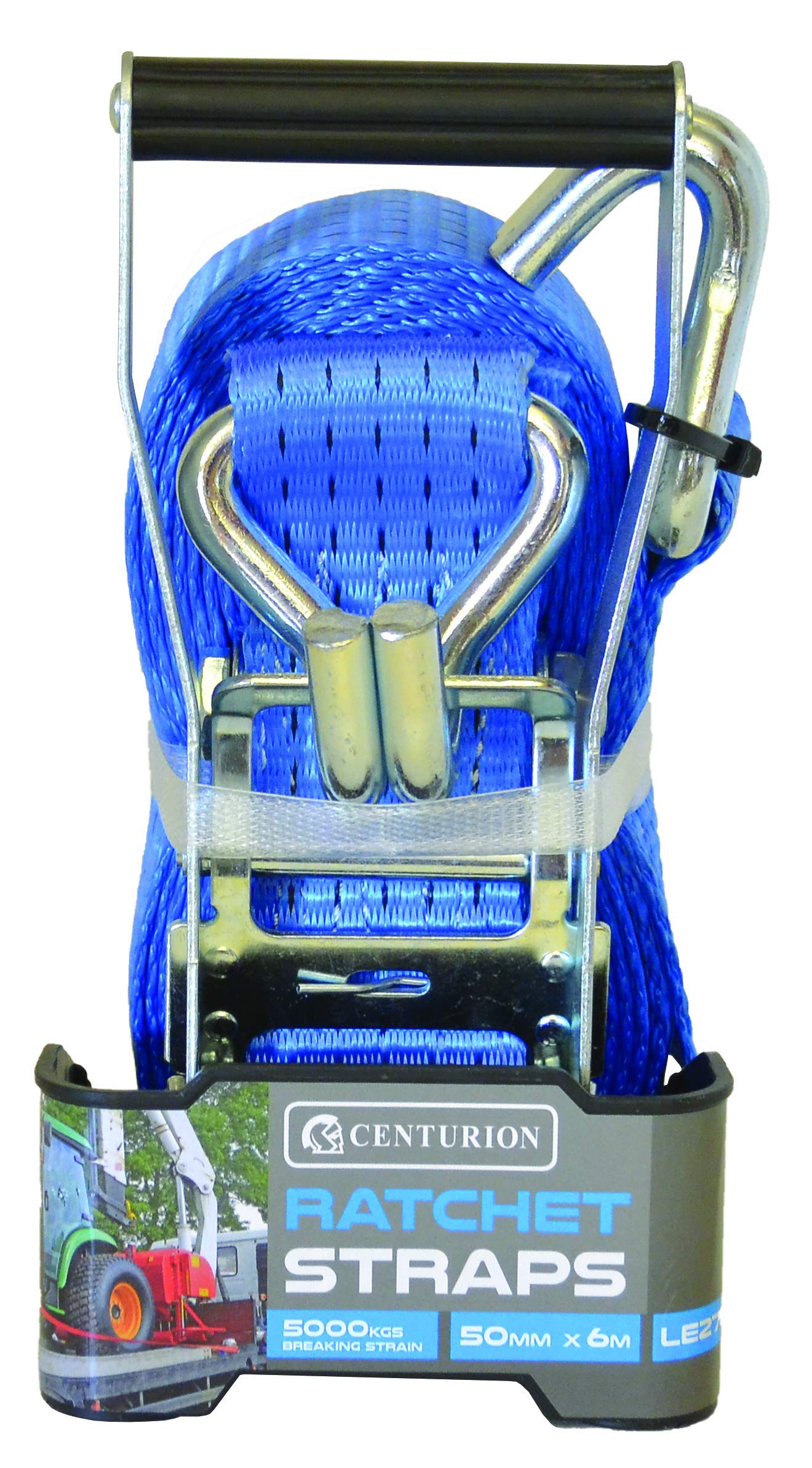 Centurion LE27P Heavy Duty Ratchet Strap 6m x 50mm - 5000kg Break Strength | Double J Hooks | EN12195-2 Compliant Tie Down Strap for Cargo, Trailers, Vans & Trucks