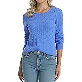QUALFORT Womens 100% Cotton Cable Knit Sweater Lightweight Crewneck or V Neck 2026