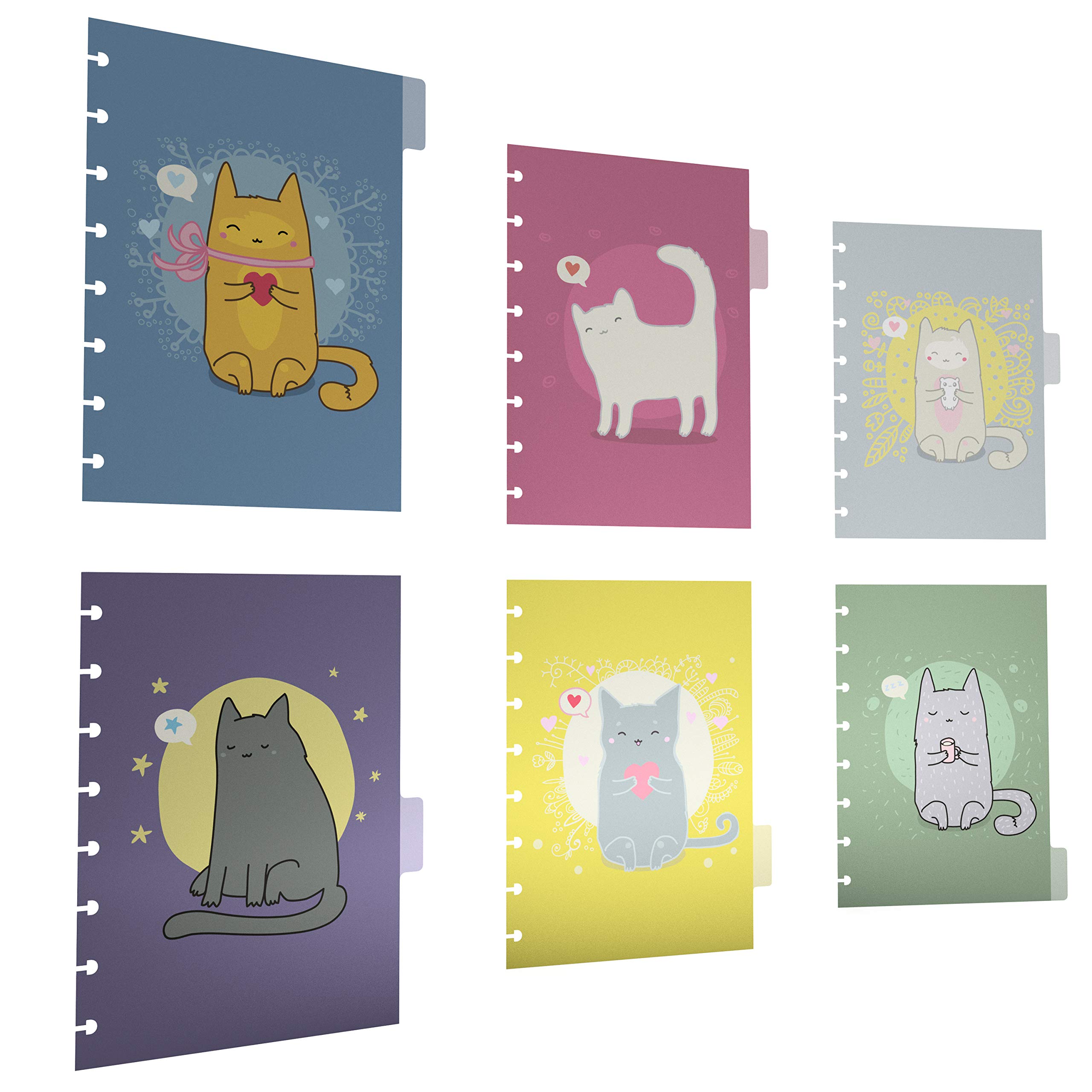 Discagenda 6 Section Dividers Plastic Durable Cute Kitten Cat for 6 Ring Planner Personal Organizer (A5 / Junior Size (5.8x8.3in), Discbound)