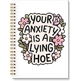 ROXMART Floral Mental Health Glitter Spiral Notebook, Anxiety Journal for women, Anti Anxiety Mental Health Gifts, Funny Psychology Positive Hardcover Notebook Journal, 5.5x8.3 Inch