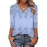Zeagoo Womens Blouse Casual 3/4 Length Sleeve V Neck Basic T-Shirts Spring Summer Cute Tunic Tops Business Work Tees
