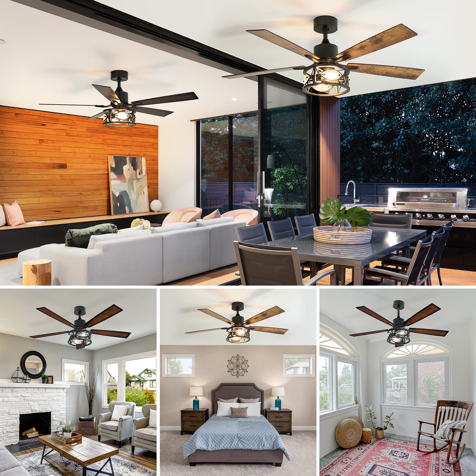 Consciot Ceiling Fan With Lights, 52 Inch Farmhouse Indoor Ceiling Fan With Remote, Quiet Reversible DC Motor, 5 Double Finish Wood Blades, Easy Dual Mount, Support Dimmable 2*E26 Bulbs(not included)