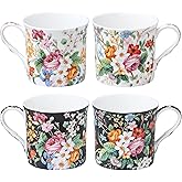Gracie Bone China Lismore Rose Garden Mugs, Set of 4