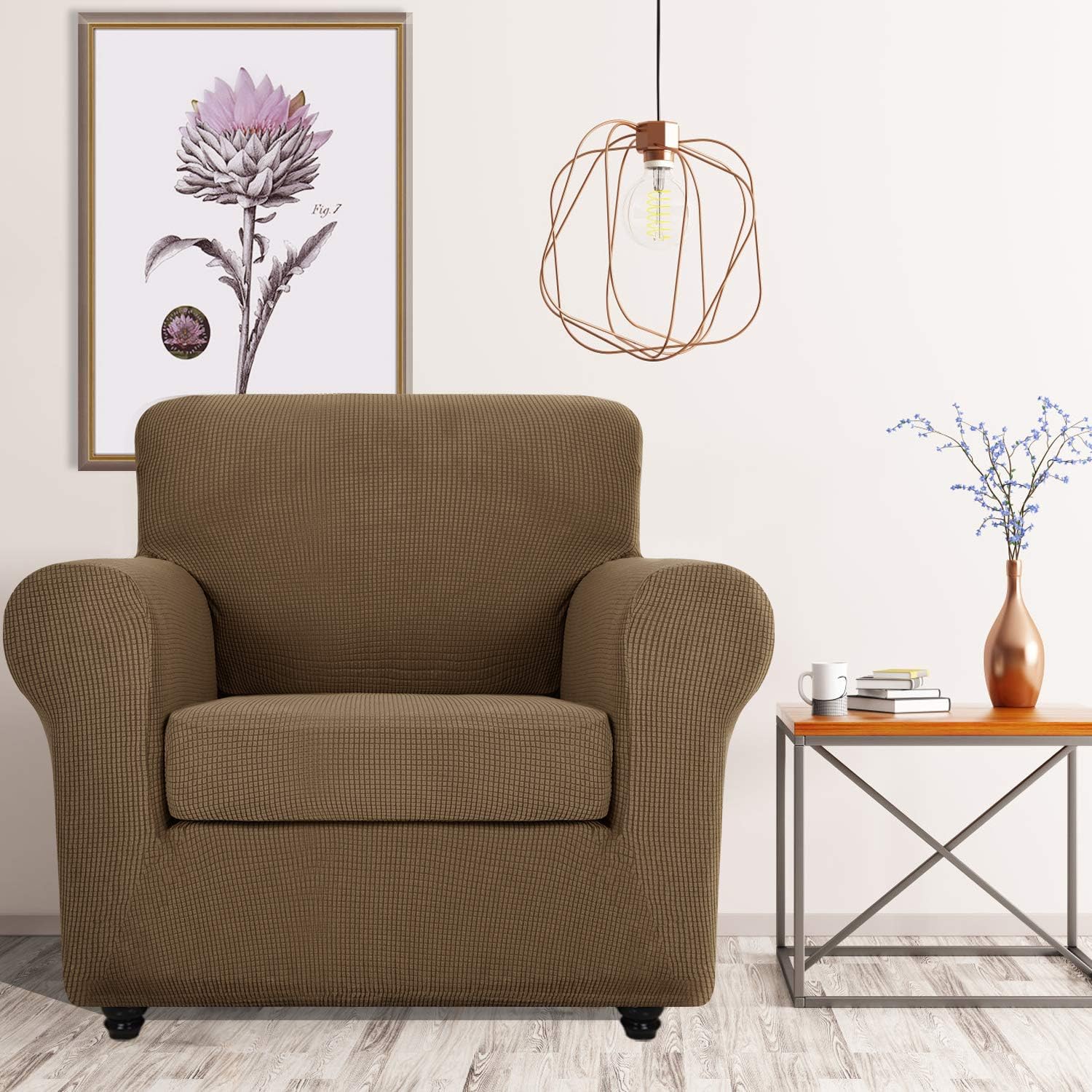 ZNSAYOTX Super Stretch Chair Slipcover Universal Sofa Chair Covers for Living Room Dogs Pet Furniture Protector Spandex Armchair Slipcovers with Anti Slip Foam Sticks (Brown, Chair): Kitchen & Dining