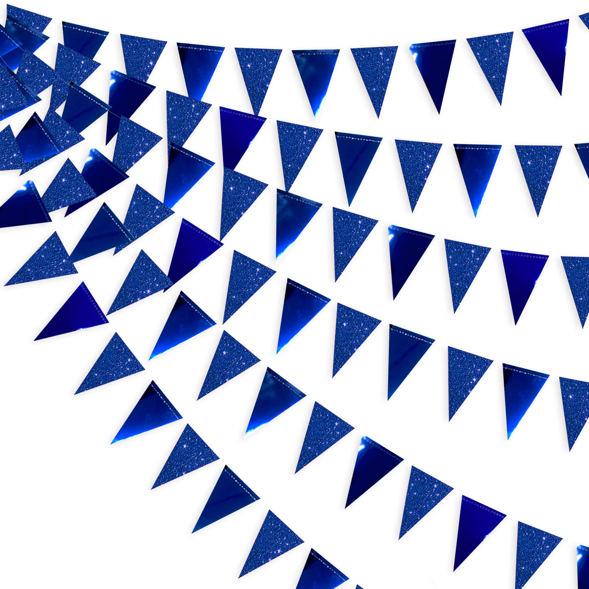 30 Ft Navy Blue Party Decorations Glitter Metallic Paper Royal Blue Triangle Banner Flag Garland Pennant Bunting for Birthday Baby Shower Graduation Ahoy Achor Nautical Pirate Theme Party Supplies
