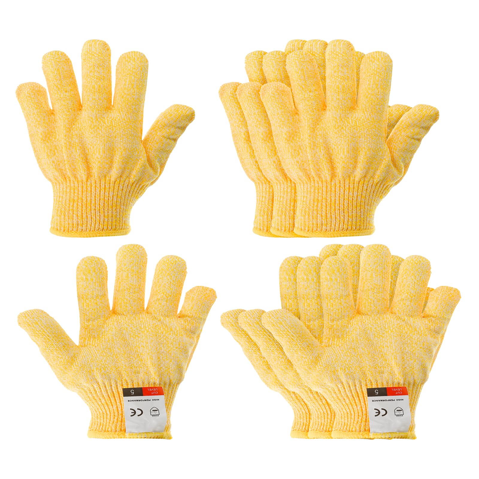 PATIKIL Cut Resistant Gloves, 4 Pair Level 5 Protection Anti Cutting Gloves Cut Proof Gloves for Kitchen Wood Carving Working, X-Small, Yellow