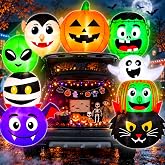 6FT Halloween Inflatable Trunk or Treat Car Decorations Kit, Blow-Up Car Decoration Arch Stacked with Ghost, Jack-O'-Pumpkin, Mummy, Spider, Witch 9 Designs, 9 LEDs, Trunk or Treat Outdoor Party Decor