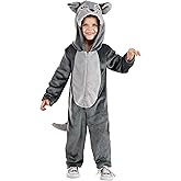 Toddler Wolf Costume | Animal Jumpsuit With Front Zipper And Embroidered Face On Hood, Soft Outfit With Tail