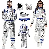 Akokvlar 5Pcs Adult Astronaut Costume Silver Spaceman Suit for Men Women Halloween Cosplay Set