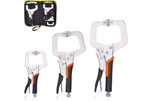FSTOP LABS KOTTO 3 Packs Heavy Duty Locking C-Clamp Set, 6 Inch, 9 Inch and 11 Inch Locking Pliers Tools With Swivel Tips with Storage Bag for Craftsmen, Home & Workshop Use