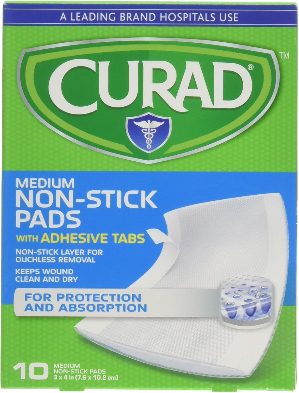 Curad Non-Stick Pads with Adhesive Tabs – 3″ x 4″ in, 10 Each (Pack of 2): Sports & Outdoors