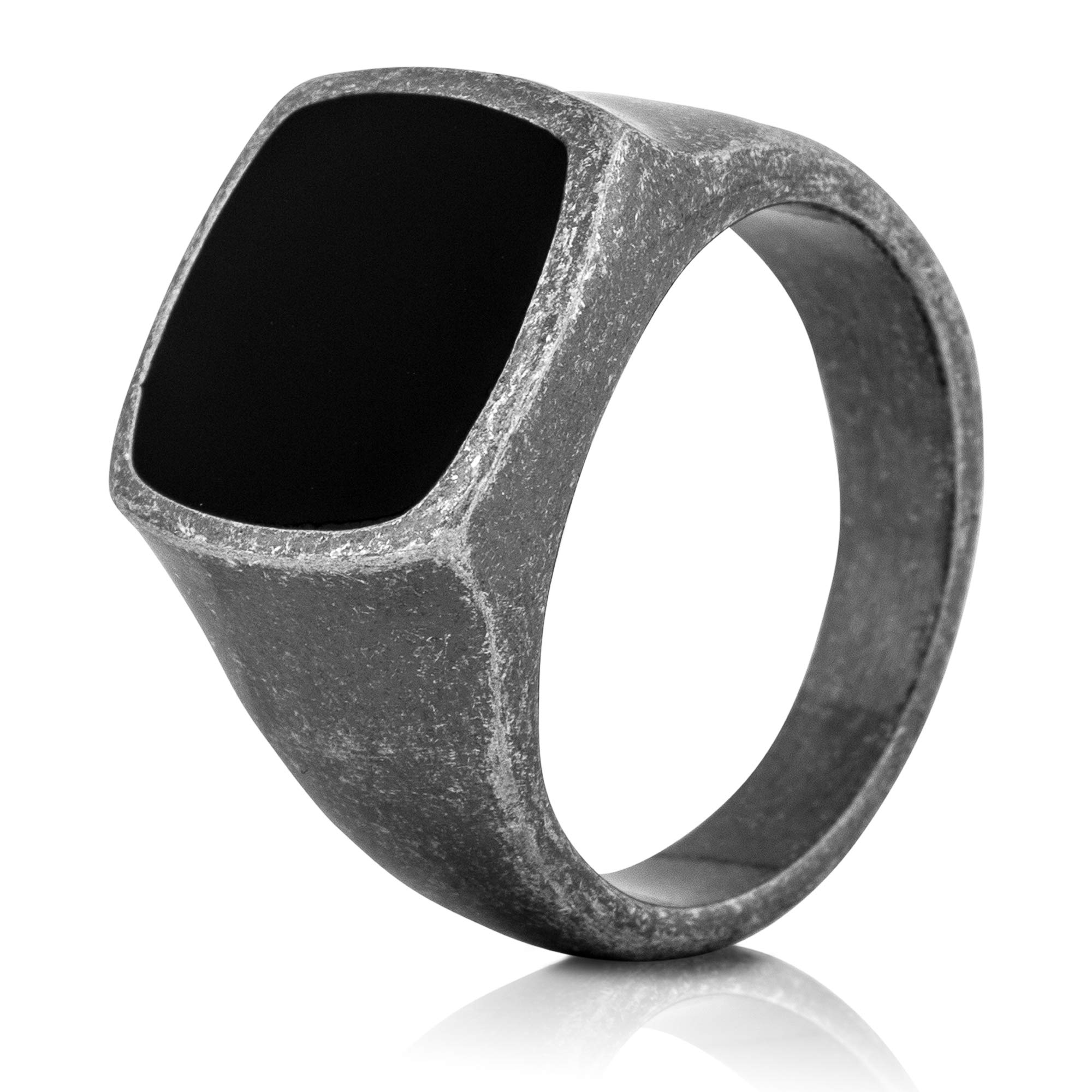 Akitsune Opus Ring | Design Ring Womens Mens Stainless Steel Great Minimalist Signet - Antique Silver - US 10
