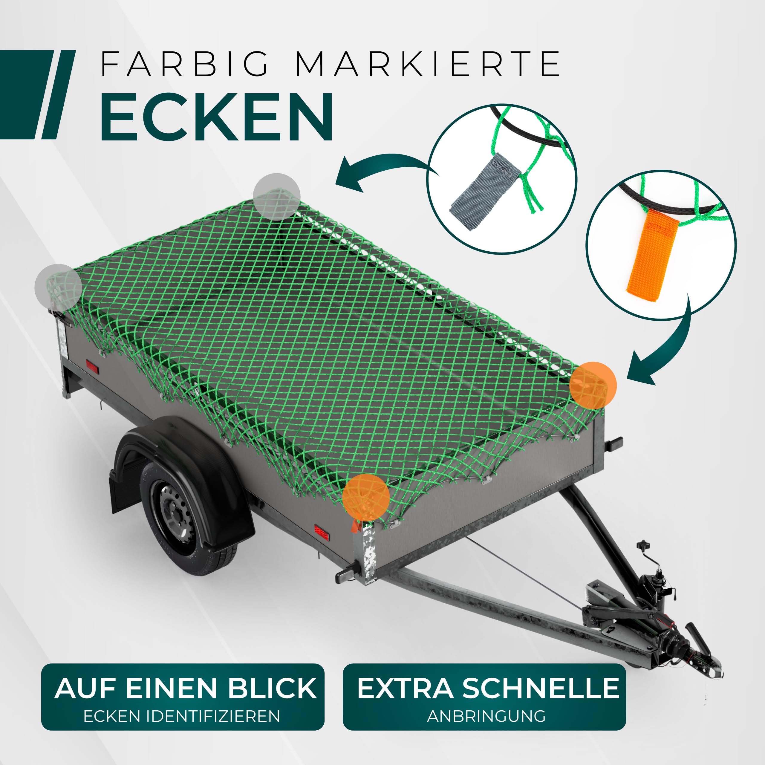 CargoVA® Anhängernetz 1,5x2,2M [DEKRA Geprüft] – Anhängernetz mit Gummiseil und Eckmarkierung – für perfekte Ladungssicherung 3