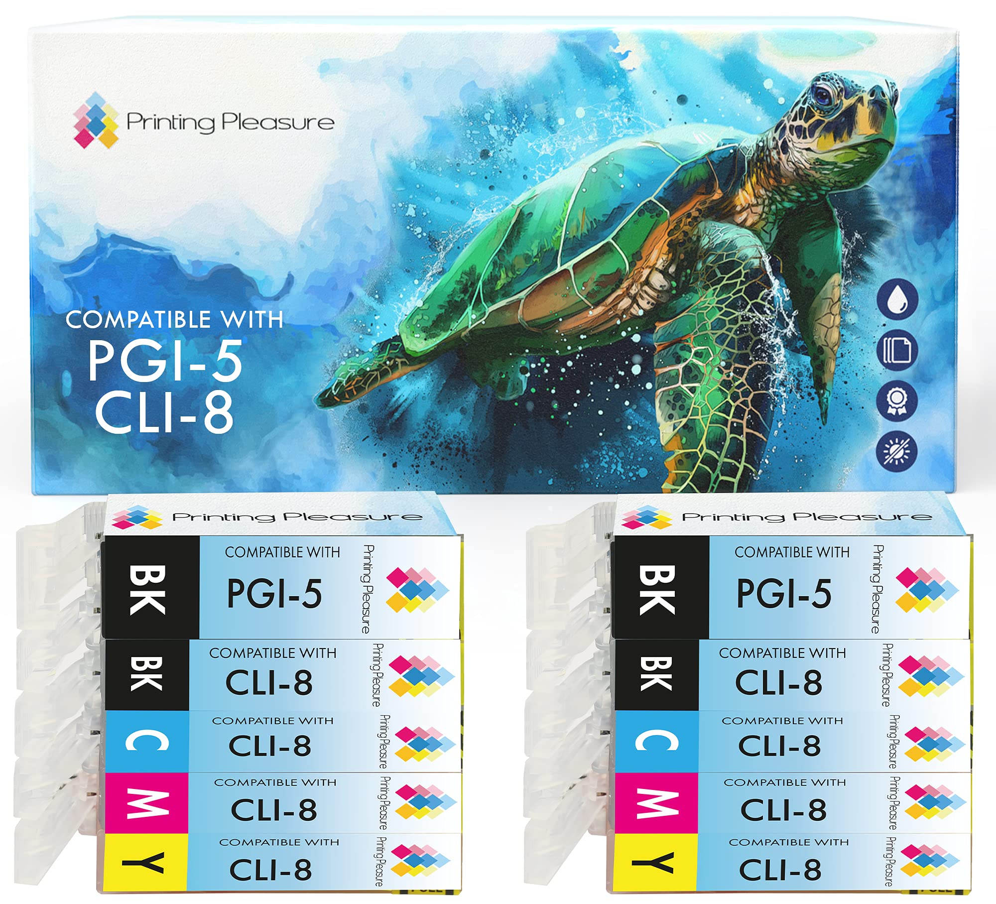 10 (2 SETS) Compatible PGI-5 CLI-8 Ink Cartridges for Pixma MP500 MP530 MP600 MP600R MP610 MP800 MP800R MP810 MP830 MP950 MP960 MP970 iP4200 iP4300 iP4500 iP5200 iP5200R iP5300 - High Capacity