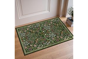 Moynesa Floral Kitchen Rug, 2x3 Washable Rugs Green Non Slip Boho Bathroom Rug, Soft Small Area Rug Indoor Door Mat, Ultra Thin Botanical Throw Rugs for Entryway Bedroom, Green
