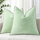 decorUhome Spring Couch Throw Pillow Covers 20x20 Set of 2, Decorative Soft Velvet Modern Cozy Chenille Pillow Cases with Elegant Design for Sofa Bed Living Room Home Decor, Sage Green