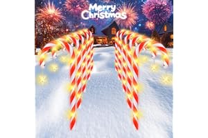 BOMIER 24 Pack Outdoor Christmas Decorations, Solar Christmas Lights Outdoor Waterproof Stakes, Two Set of 12 Solar Candy Cane Pathway Lights, Solar Christmas Decorations Outdoor Christmas Solar Lights Yard