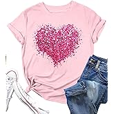 LAZYCHILD Valentines Shirts for Women: Cute Love Heart Shirt Valentine T Shirt Red Short Sleeve Casual Hearts Tops
