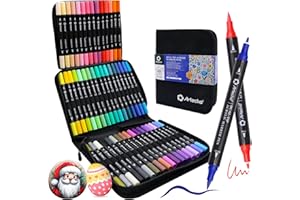 Artecho Acrylic Paint Markers 48 Colors with Bag, Acrylic Paint Pens with Brush Tip and Fine Tip for Stone, Rock Painting, Pa