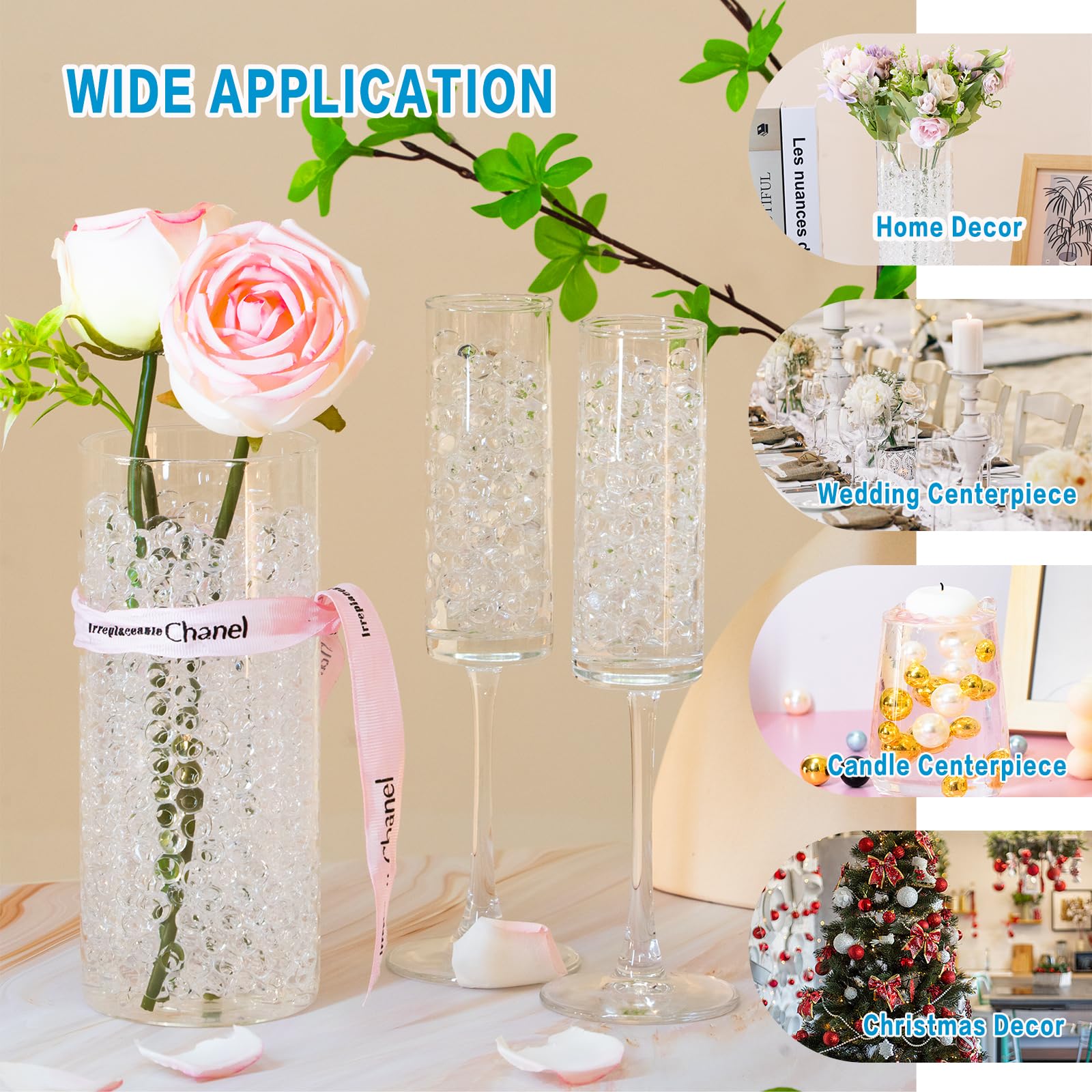 ORIKASO 140,000 Clear Water Gel Beads for Centerpieces, Tansparent Vase Filler for Floating Candle, Christmas Decoration, Wedding Centerpiece, Floral Decorations, Soilless Planting