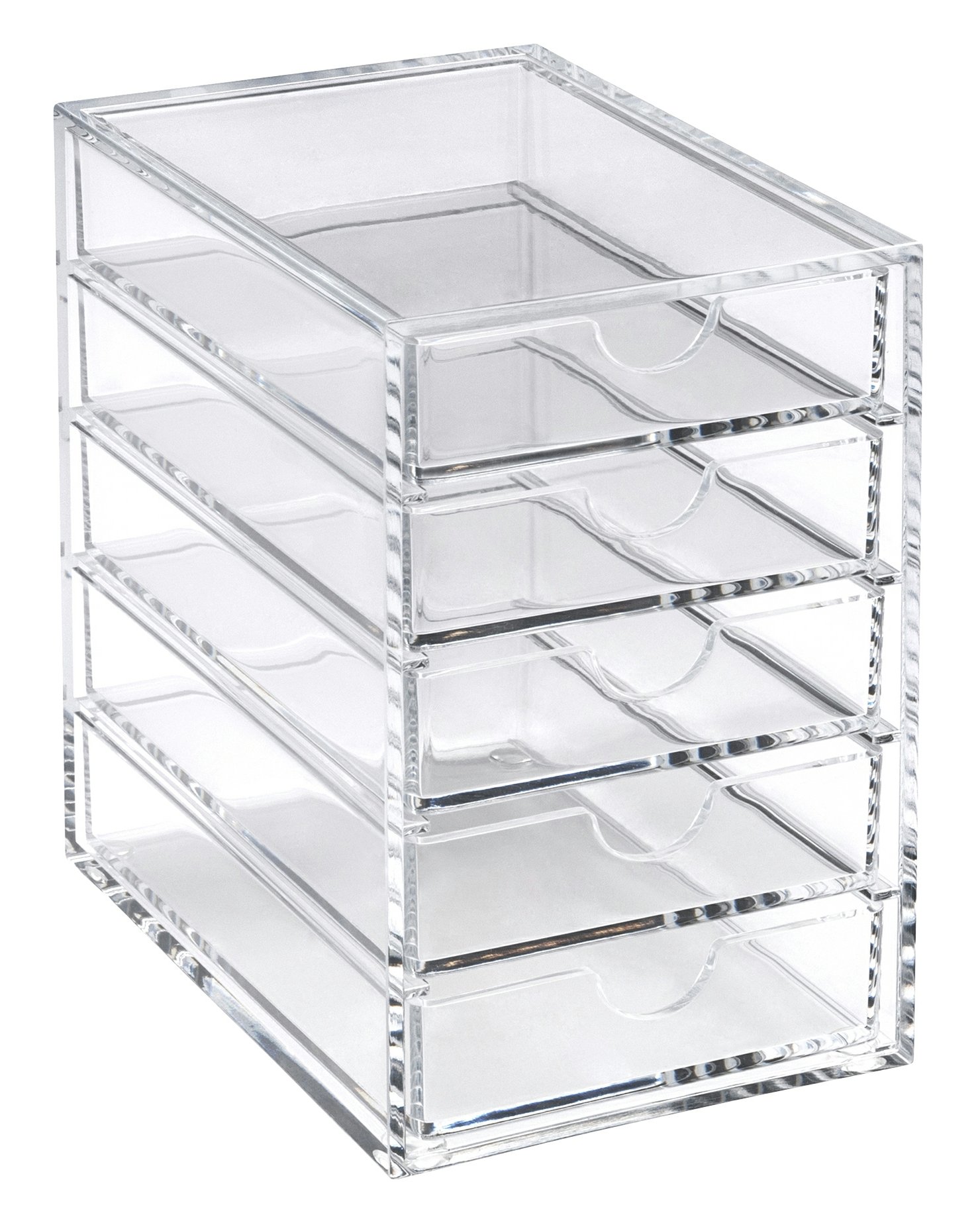 Osco Clear Acrylic 5-Drawer Storage Chest with Non-Slip Feet, Transparent Desk Storage Unit for Jewellery, Makeup, Accessories and Stationery, Mini Drawer Organiser for Home, Office or Dressing Table