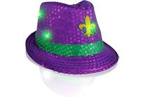 FlashingBlinkyLights Mardi Gras Sequin Light Up LED Fedora Hat