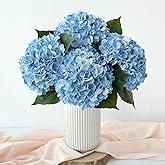 SUMTIPHUN 4 Pcs Blue Hydrangeas Artificial Flowers, 20 inches Large Lifelike Fake Silk Flowers, Faux Hydrangeas Flowers for Wedding Home Party Decor Baby Shower Table Centerpiece